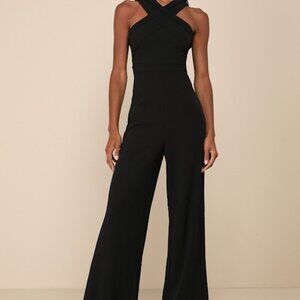 Lulus Criss-cross Your Mind Black Cross-front Wide-leg Jumpsuit - Size M